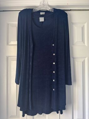 Rabbit design 2 piece royal Blue Tunic & Cardigan Set, stretch, wrinkle free